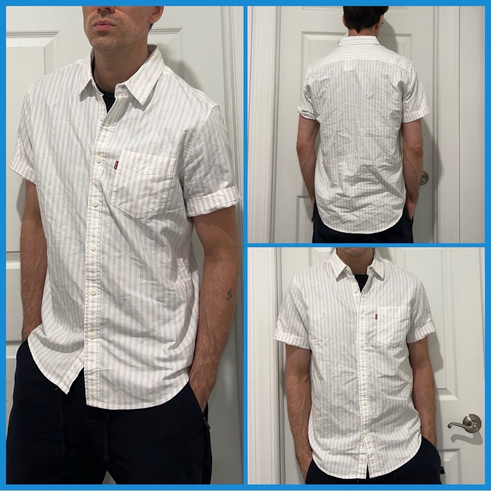 Red white and blue striped Levi’s button up shirt size medium NEW